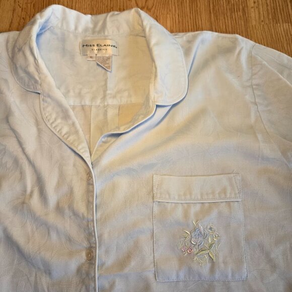 Miss Elaine Classics 2-Piece Pajama Set XL Blue Floral Jacquard Embroidered Pock - Picture 2 of 11